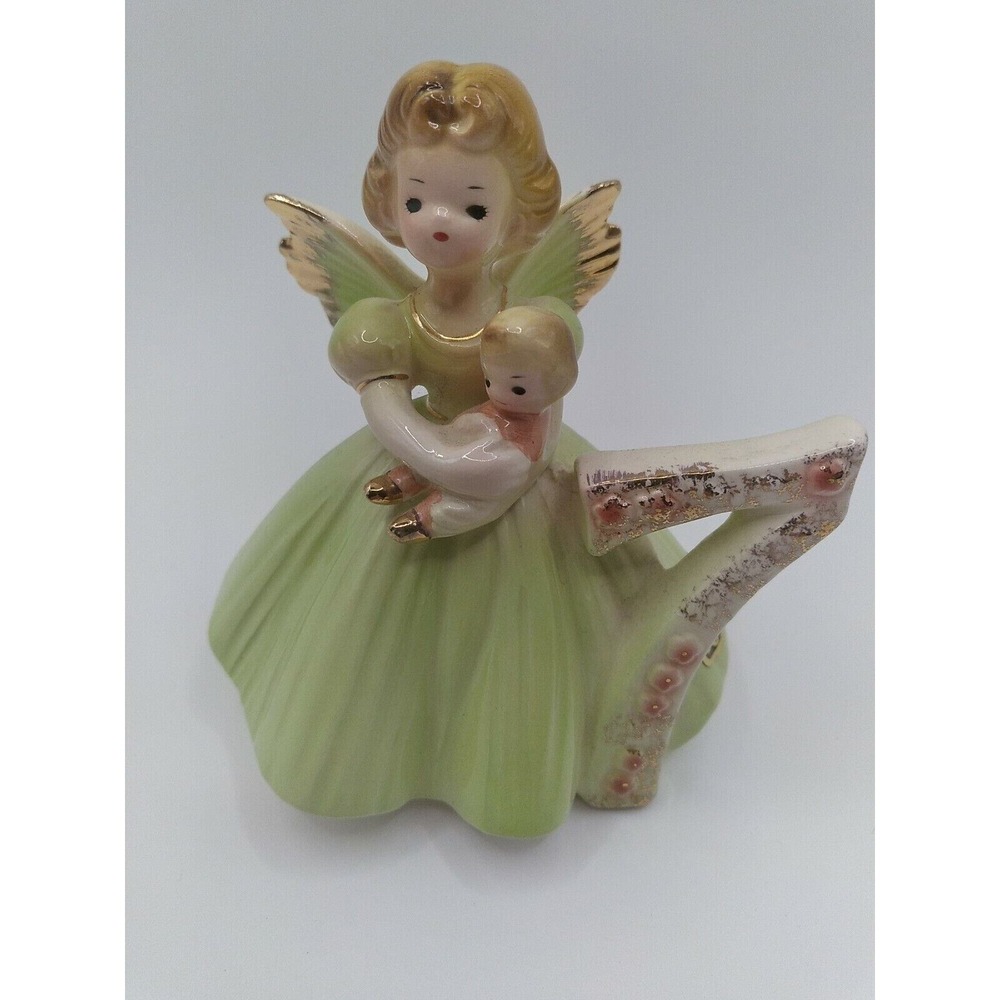 Vintage Josef Originals 7th Birthday Girl Angel Figurine 7 Year Japan w/babydoll